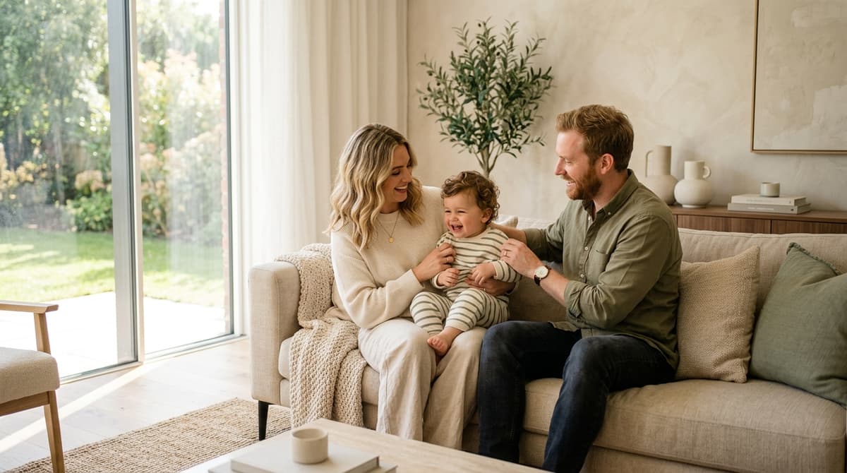 Familia tranquila en un ambiente cálido y moderno